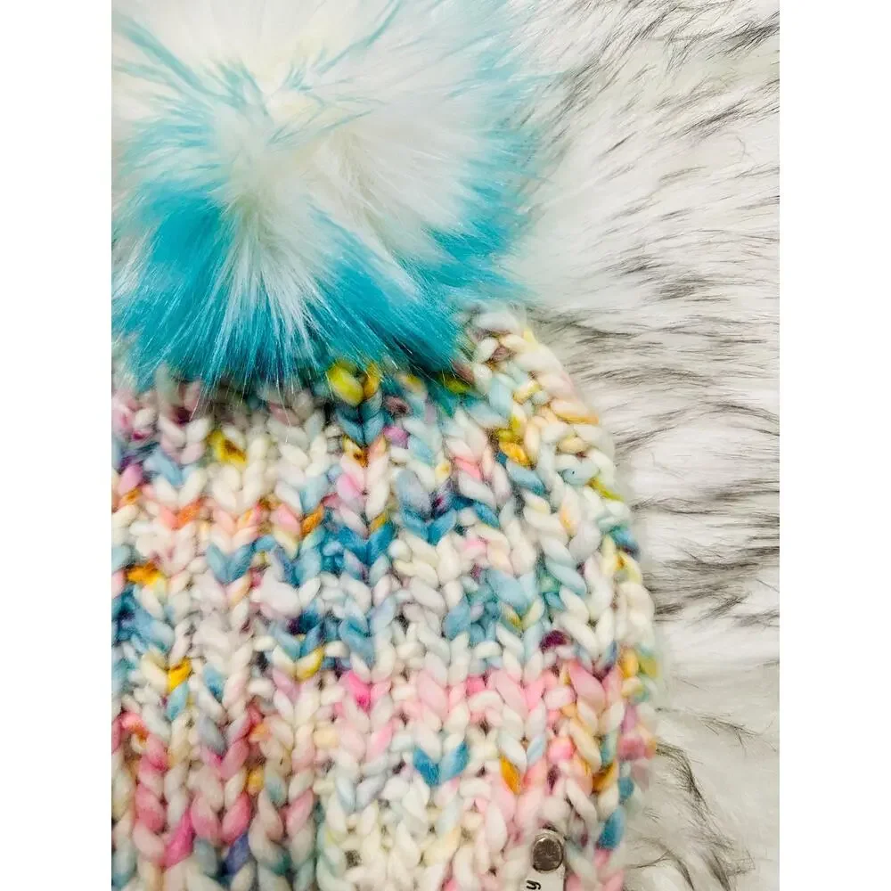 Hand Knit Merino Wool Beanie: DefiKnitly Tasteful Knit Hat with Faux Fur Pom
